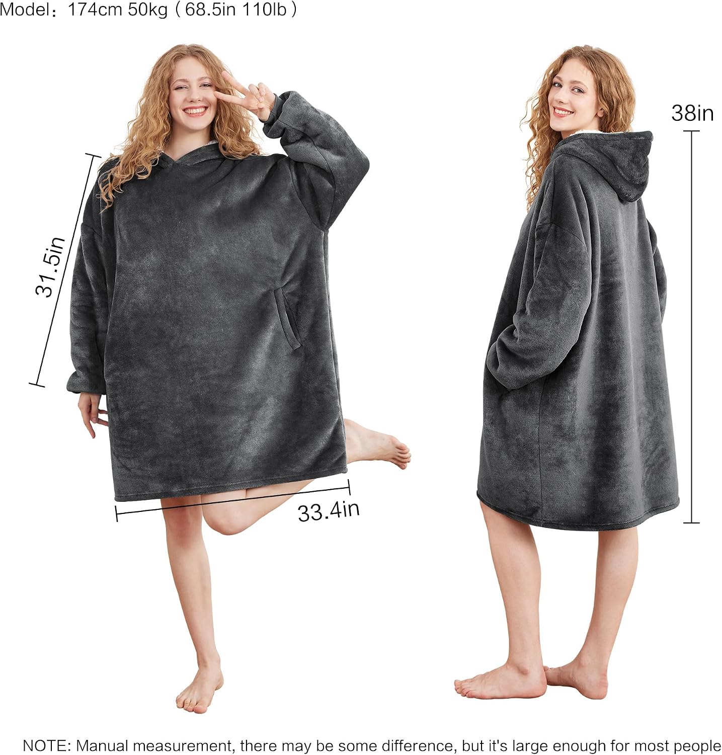 AmyHomie Wearable Blanket Hoodie for Adults & Teens,Oversized Sherpa Hooded Blanket,Warm Cozy Blanket Sweatshirt as Christmas Birthday Gifts for Women Men