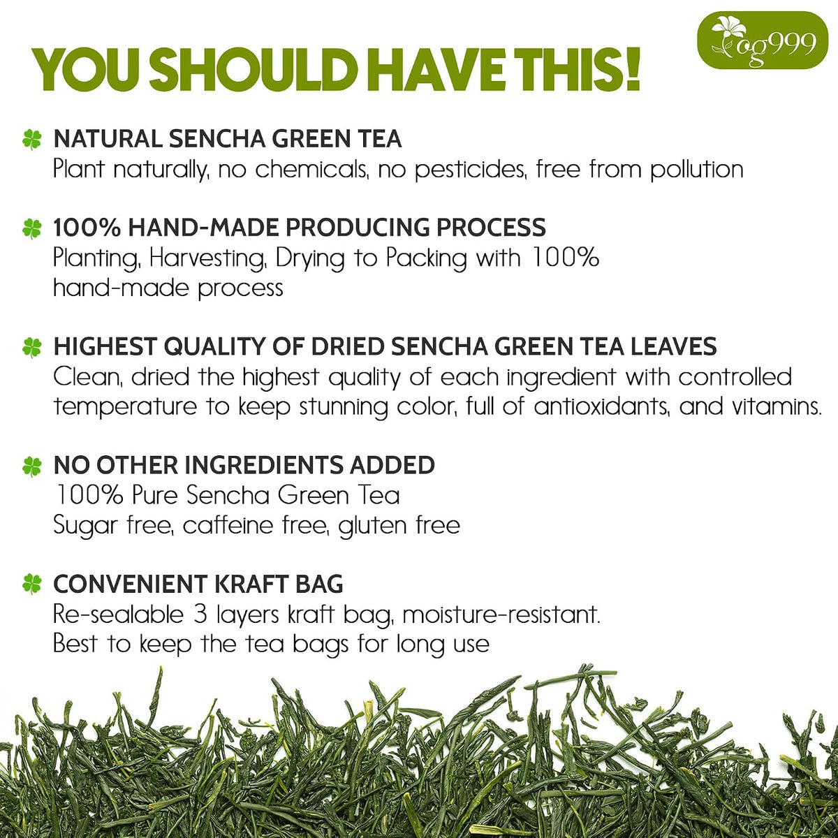 TOG999 Premium Sencha Green Tea Bags, Japanese Sencha Green Tea, 120 Bags