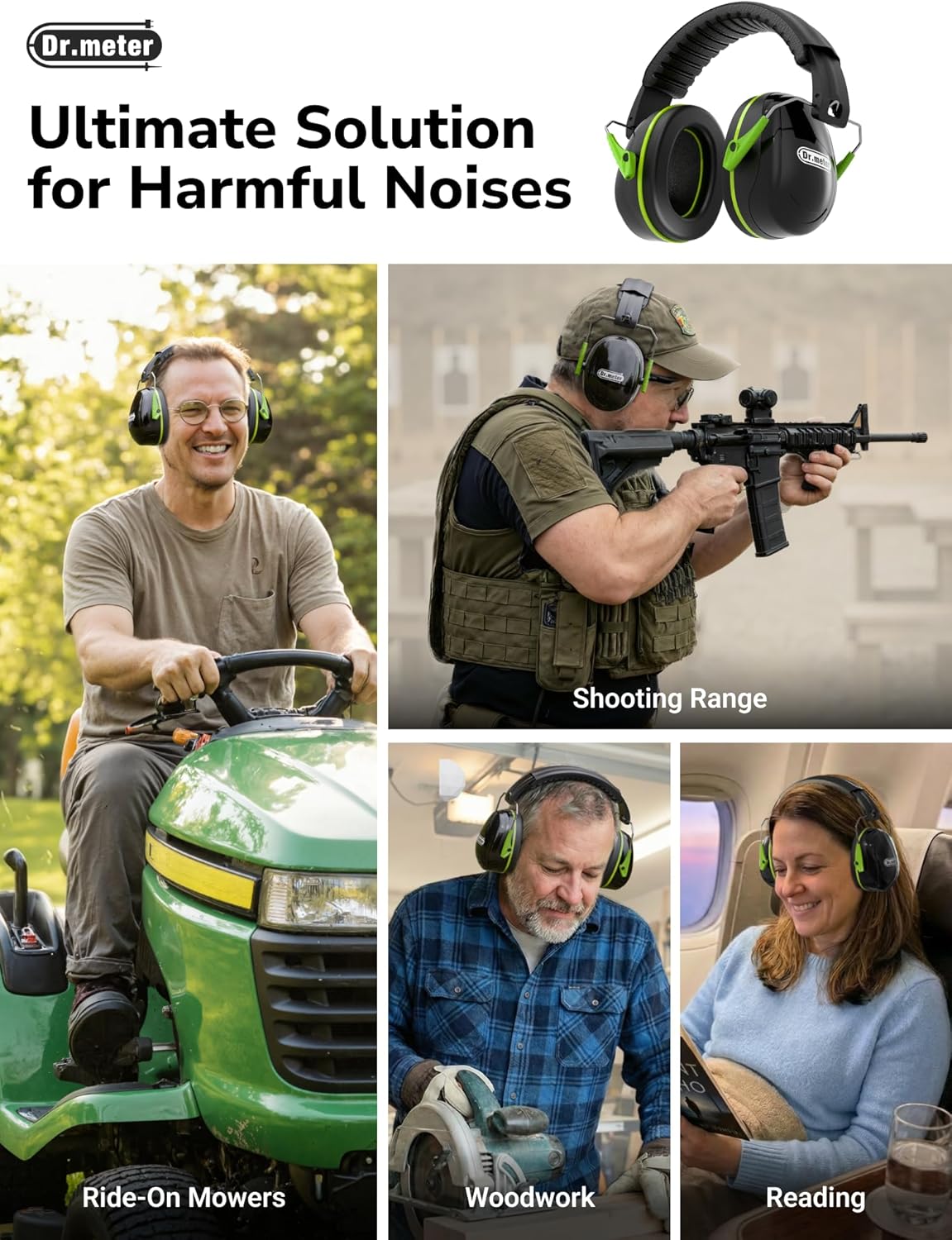Dr.meter Ear Protection Ear Muffs, Noise Cancelling Headphones for Adults Kids 31dB Earmuffs for Noise Reduction, Hearing Protection for Shooting Gun Range, Mowing, Monster Jam, Sensory, Fireworks