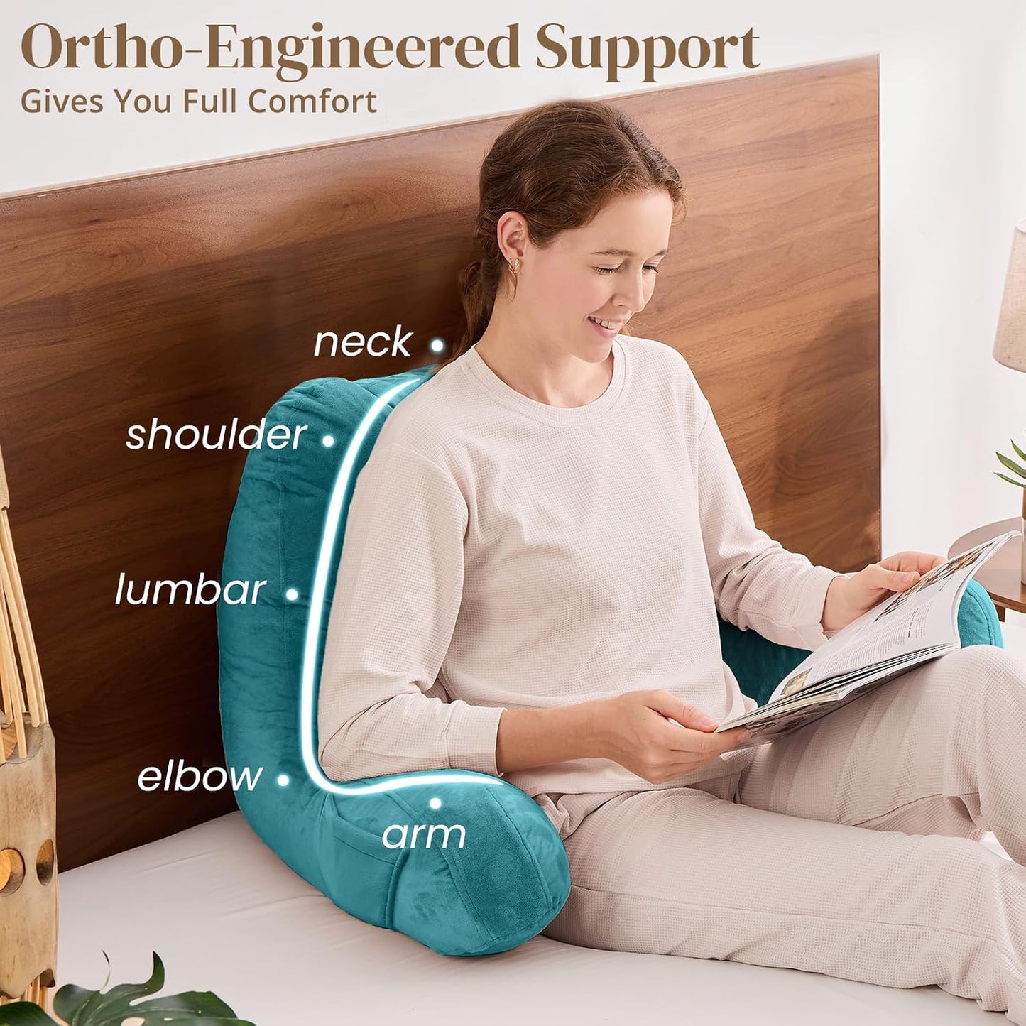 Sasttie Reading Pillows for Sitting in Bed Adult, Back Pillow Bed Sitting Up, Back-Rest Support Cushion for Sit Up on Couch, Sofa, and Floor, Dorm Essentials, Oeko-Tex Certified, Dark Grey