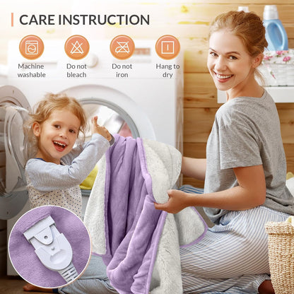 HOMLYNS LuxeHeat Heated Blanket Electric Blanket, Soft Flannel Sherpa Heated Throw, Heating Blanket with 5 Heat Settings, 3 hrs Timer Auto Shut Off (50x60 inches, Purple), Only for 120V Voltage Use