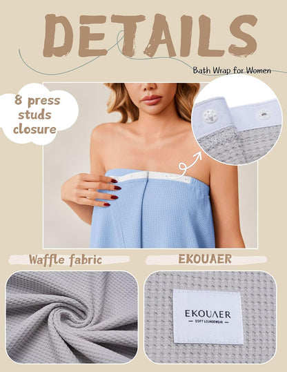 Ekouaer Waffle Robes Towel Wrap for Women Bath Wrap Lightweight Spa Robe