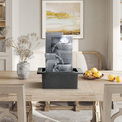 WICHEMI Indoor Fountain Tabletop Fountain Waterfall Fountains Stacked Rocks | Desktop Fountain With LED Light, Soothing Sound, Stress Relief, Humidifies Air, No Plumbing, Easy Setup, 11.8"X8.7"X5.9"