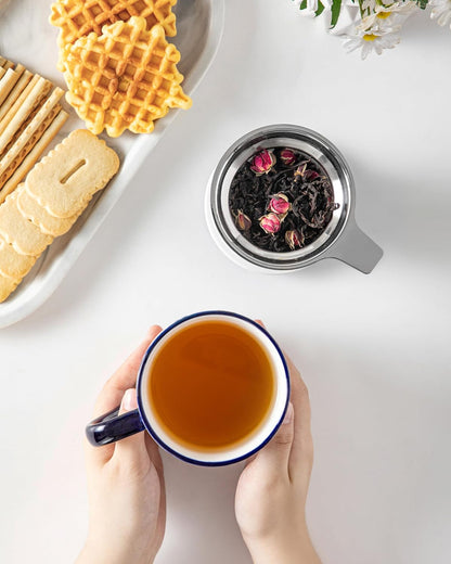 vancasso SELENE Porcelain Tea Mug, 18 oz Porcelain Tea Cup with Infuser and Lid Steeps Loose Leaf Tea, Microwave & Dishwasher Safe, Blossom Cluster