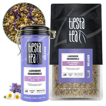 Tiesta Tea - Lavender Chamomile Herbal Tea, Loose Leaf, Calming Blend with Chamomile and Lavender, Caffeine-Free Herbal, Great for Hot or Iced Brews, Resealable Bulk Pouch, 200 Cups, 8 Ounce