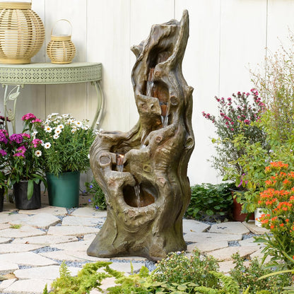 Sunlinua Water Fountain Outdoor, 5-Tier Cascading Realistic Tree Waterfall