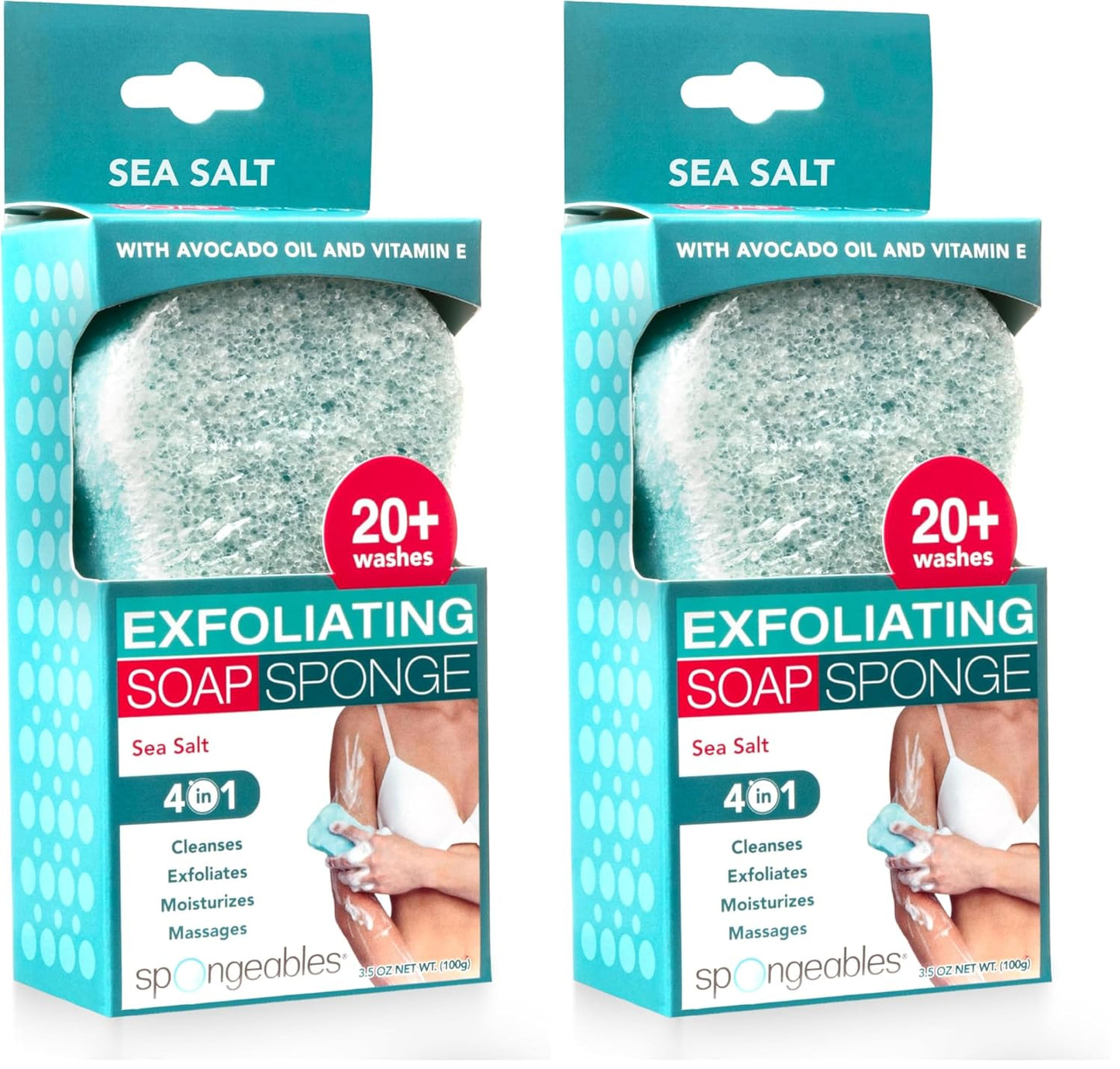 Spongeables Body Wash in a 20+ Wash Sponge, Sea Salt, 3 Count