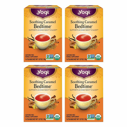 Yogi Tea Soothing Caramel Bedtime Tea - 16 Tea Bags per Pack (4 Packs) - Calming Sleep Tea - Supports Good Sleep - Includes Chamomile Flower, Rooibos Leaf, Roasted Chicory Root & More