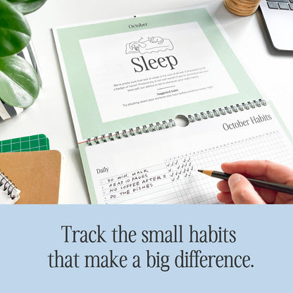 Free Period Press Habit Tracker Calendar & To Do List Planner, Spiral Bound Habit Tracker with Writable Goals, 12 Months Undated, 8"x10”