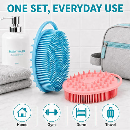2 Pack Silicone Body Scrubber, Loofah Double-Sided Body Brush,Shower Scrubber and Scalp Massager Shampoo Brush for Sensitive Kids Women Men All Kinds of Skin (Black & Pink)