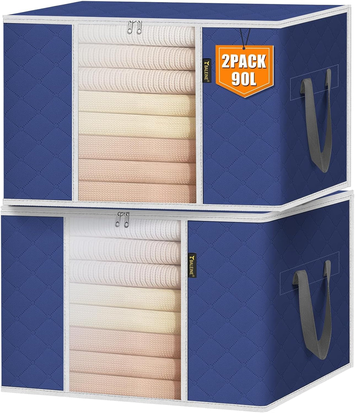 BALEINE Clothes Storage Bags, 24 Gallon Storage Containers with Reinforced Handle, Sturdy Zipper, Closet Organizer for Blanket, Comforter, Pillow, Bedding (Brown)