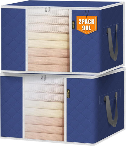 BALEINE Clothes Storage Bags, 24 Gallon Storage Containers with Reinforced Handle, Sturdy Zipper, Closet Organizer for Blanket, Comforter, Pillow, Bedding (Brown)