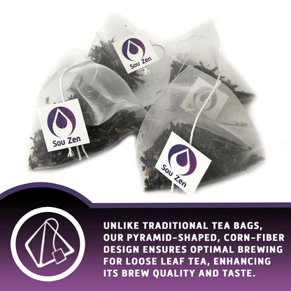 Sou Zen Earl Grey Lavender 30 Corn-Fiber Pyramid Tea Bags | Premium Loose Leaf Blend with Bergamot & Lavender | Naturally Organic Ingredients, No Additives