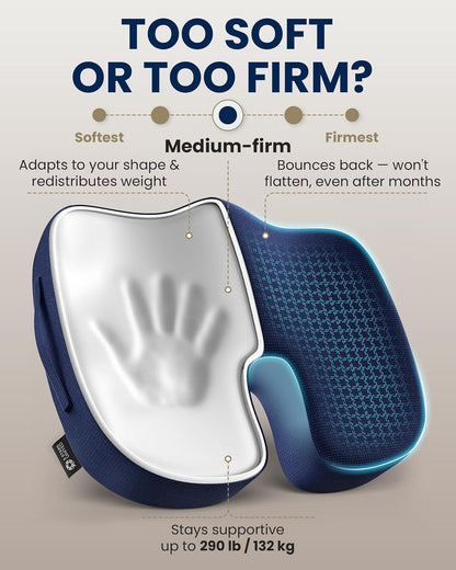 5 STARS UNITED Seat Cushion - Memory Foam Chair Cushion for Tailbone Pain Relief - Ergonomic Support for Coccyx, Sciatica & Butt - Office, Desk & Gaming Chair, Car Seat, Wheelchair, Black Suede