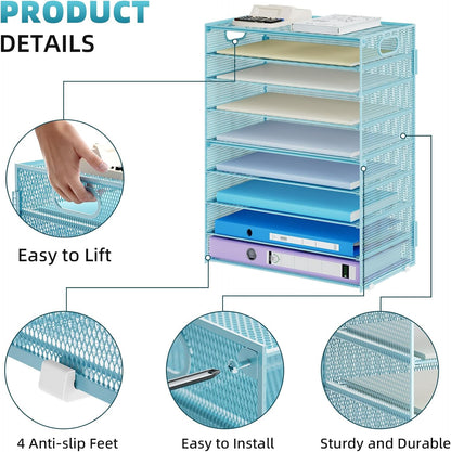 Marbrasse 6 Tier Paper Organizer Letter Tray - Mesh Desk File Organizer with Handle, Paper Sorter Organizer for Letter/A4 Office File Folder Holder - Black