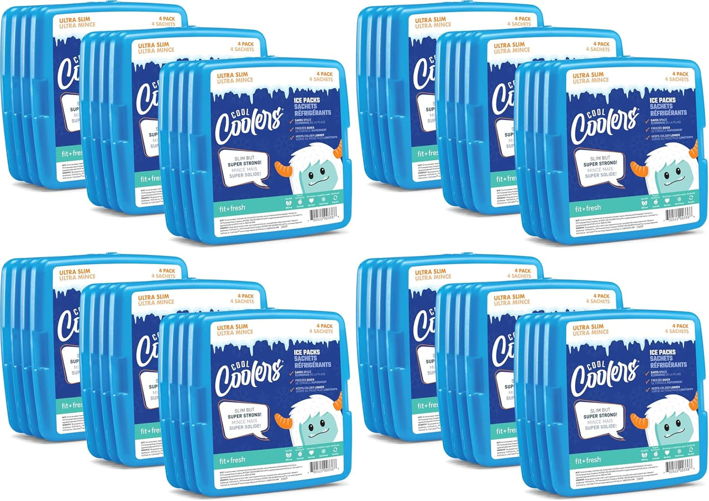 Cool Coolers by Fit + Fresh, 4 Pack Slim Ice Packs, Space Saving Reusable Ice Packs for Lunch Boxes or Coolers