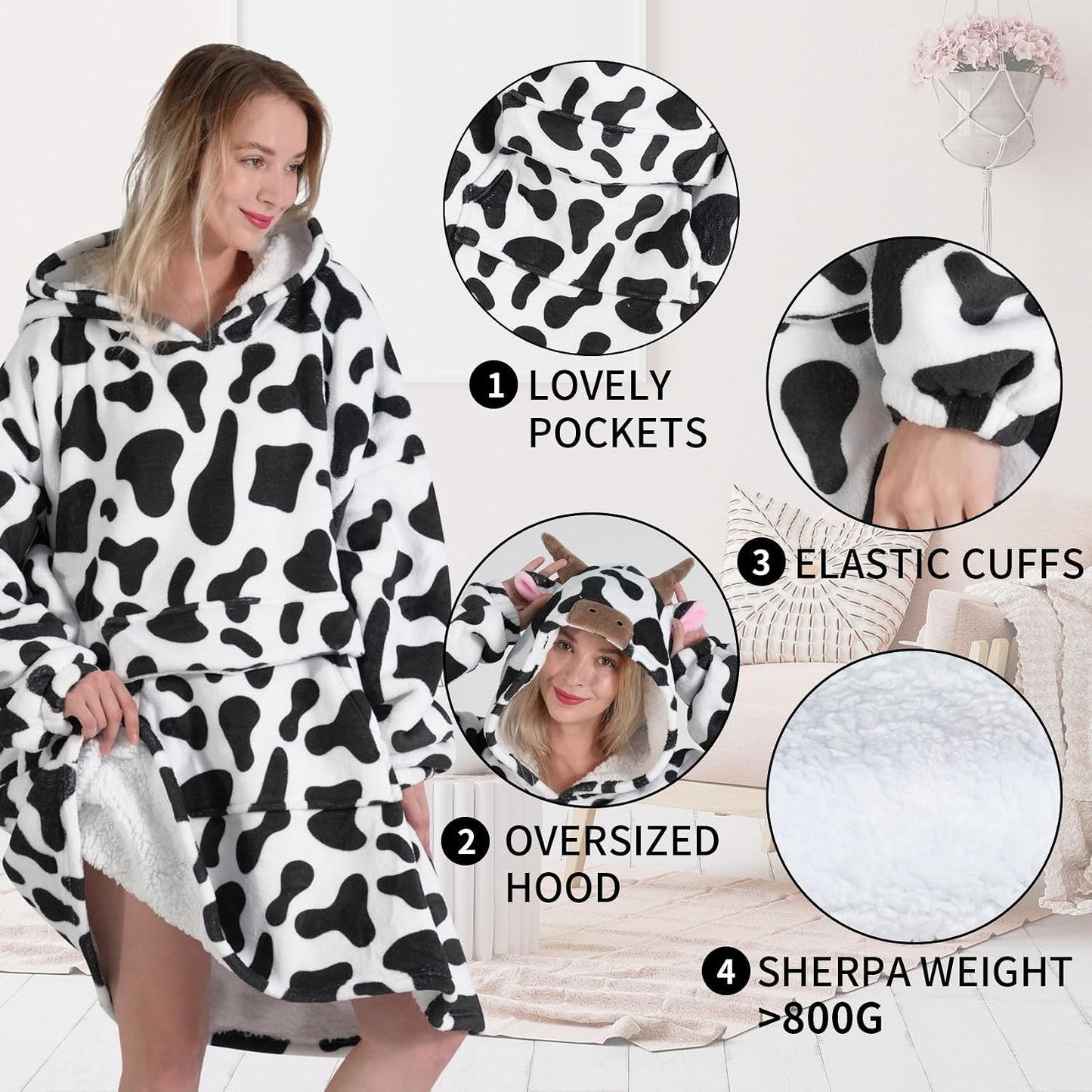 Fiosnow Sun and Moon Blanket Hoodies for Women and Men Adult Oversize Wearable Blanket Hoodies for Soft and Warm