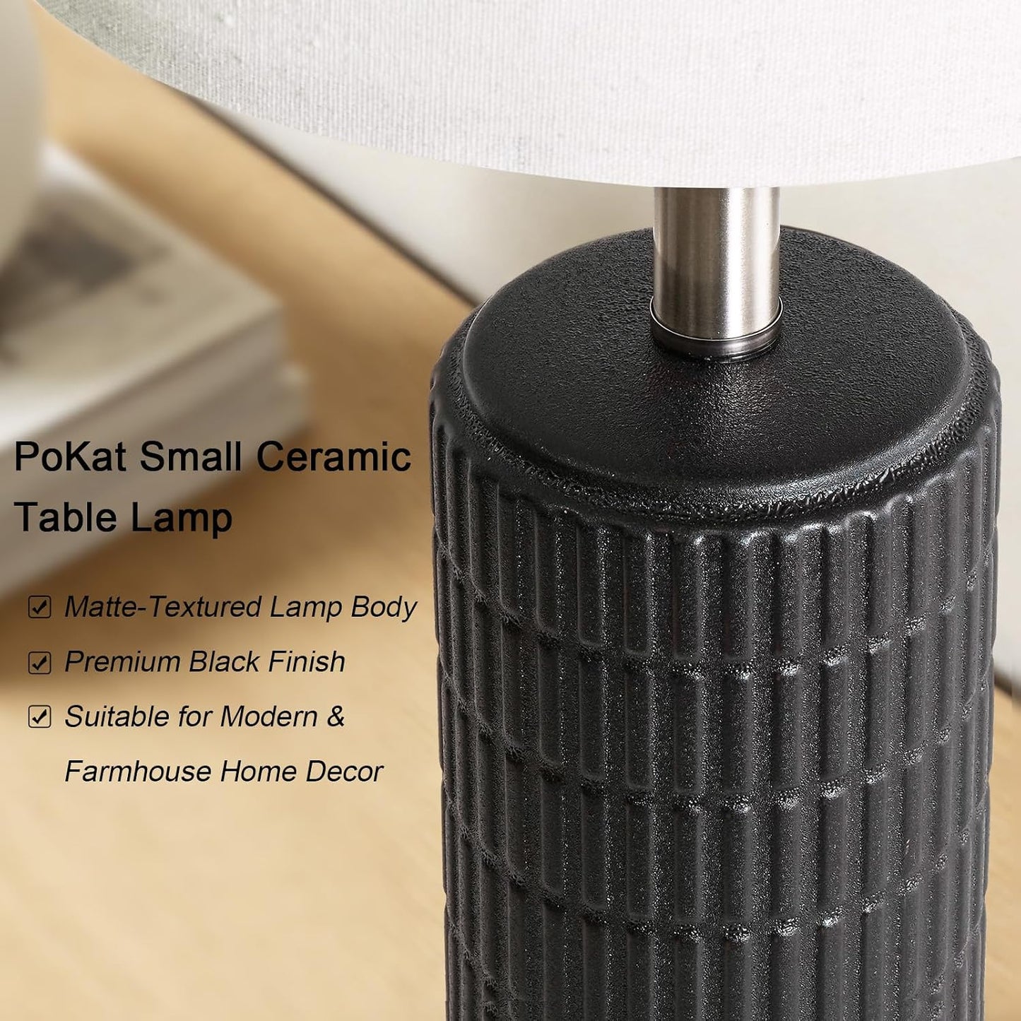 PoKat 20.75" Small Modern Ceramic Table Lamps Set of 2 for Bedroom, White Bedside Lamps for Night Stands, Farmhouse Desk Home Decor Gift Nightstand Table Lamps for Living Room End Table Beige
