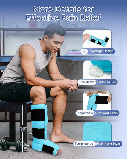 Comfytemp Ankle Ice Pack Wrap Brace for Swelling, Foot Pain Relief, 2 Gel Packs for Injuries Reusable, Hot Cold Compress Therapy for Plantar Fasciitis Relief, Heel Spur, Achilles Tendonitis, Swelling
