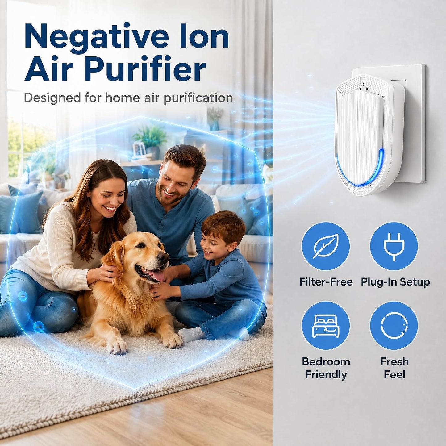 Plug In Air Ionizers - 2 Pack Negative Ion Technology Air Purifier, Quiet Mini Air Freshener for Home, Bedroom, Office, Basement - Portable Air Purifiers for Odor, Dust, Smoke, Pet Smell White