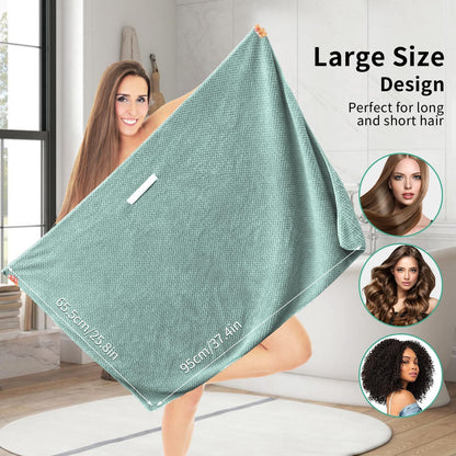 my novel things 2 Pack Extra Large Microfiber Hair Towel Wrap for Women, 37.4" x 26.4" Super Absorbent & Quick Dry with Elastic Strap for Curly Hair (Blue)