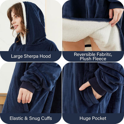 LetsFunny Blanket Hoodie,Oversized Wearable Sherpa Fleece Blanket Sweatshirt,Super Soft Warm Cozy with Giant Pocket,Gifts for Women Men Adults Teenagers, One Size Fits All