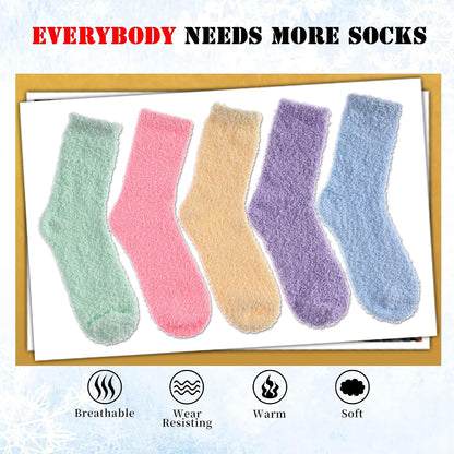 LANLEO 5/6 Pairs Womens Super Soft Fuzzy Plush Warm Winter Home Sleeping Slipper Socks