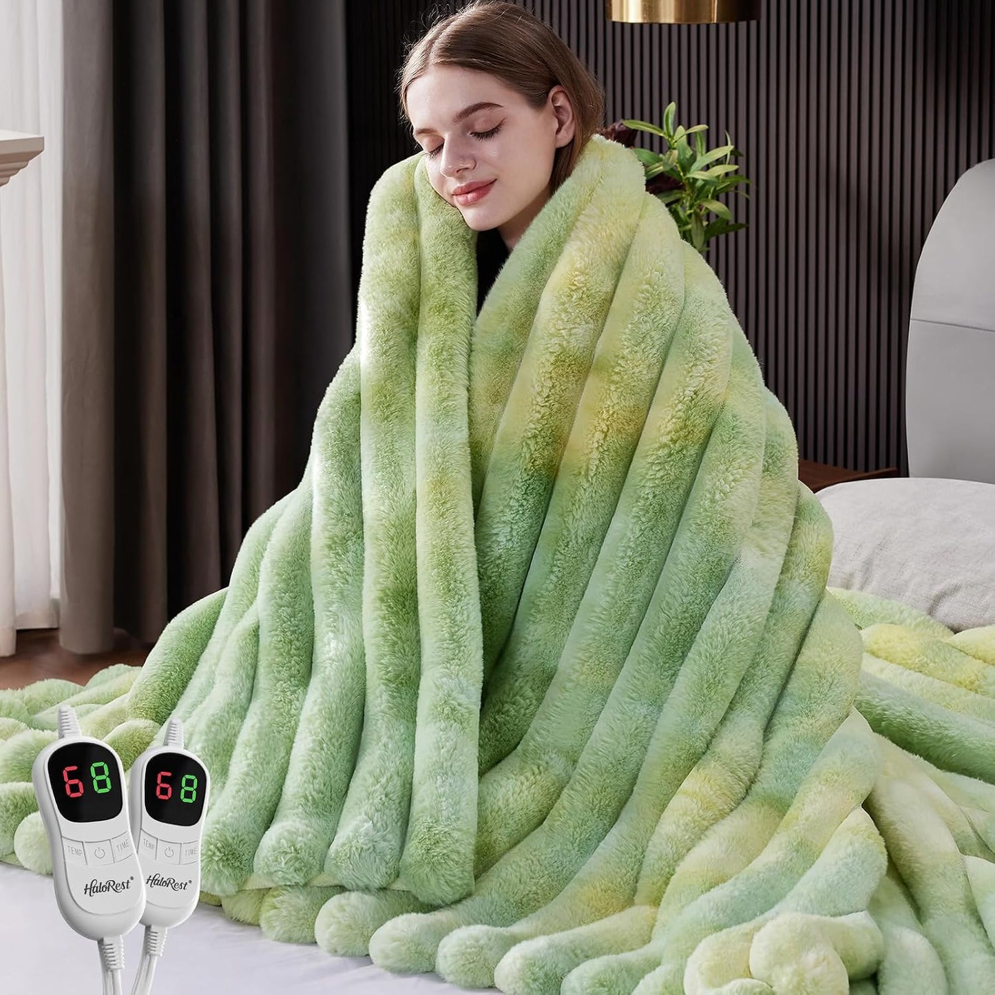 Heated Throw Blanket, Faux Fur Cozy Heating Blanket with Overheat Protection, 1/2/4/6/8 Hours Auto-Off 10 Heat Level, Machine Washable (50x60 Inches, Cream White)