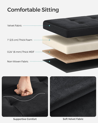 SONGMICS Small Folding Storage Ottoman, Foot Rest Stool, Cube Footrest, Synthetic Leather, 12.2 x 16.1 x 12.2 Inches, 286 lb Capacity, for Living Room, Bedroom, Dorm, Ink Black ULSF100B01