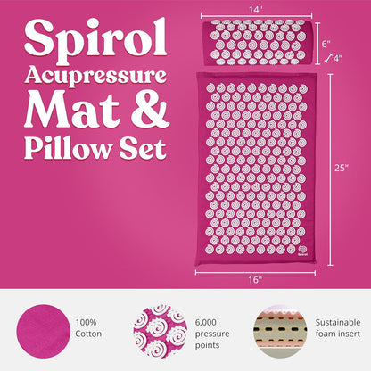 Spirol Acupressure Mat and Pillow Set for Back, Neck and Shoulder Pain Relief, with Flexible Acupressure Spikes, Includes Carry Bag (Onyx)
