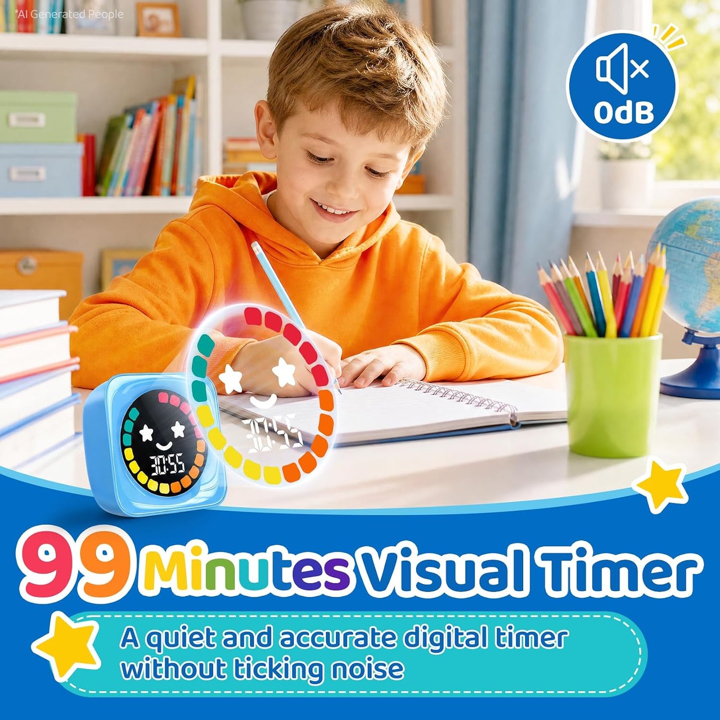 Visual Timer for Kids, 99 Minute Digital Cute Kids Visual Timer Classroom Timer for Homeschool Supplies Study Teaching Time Management Tool Countdown Productivity Timer, White, Colorful Display