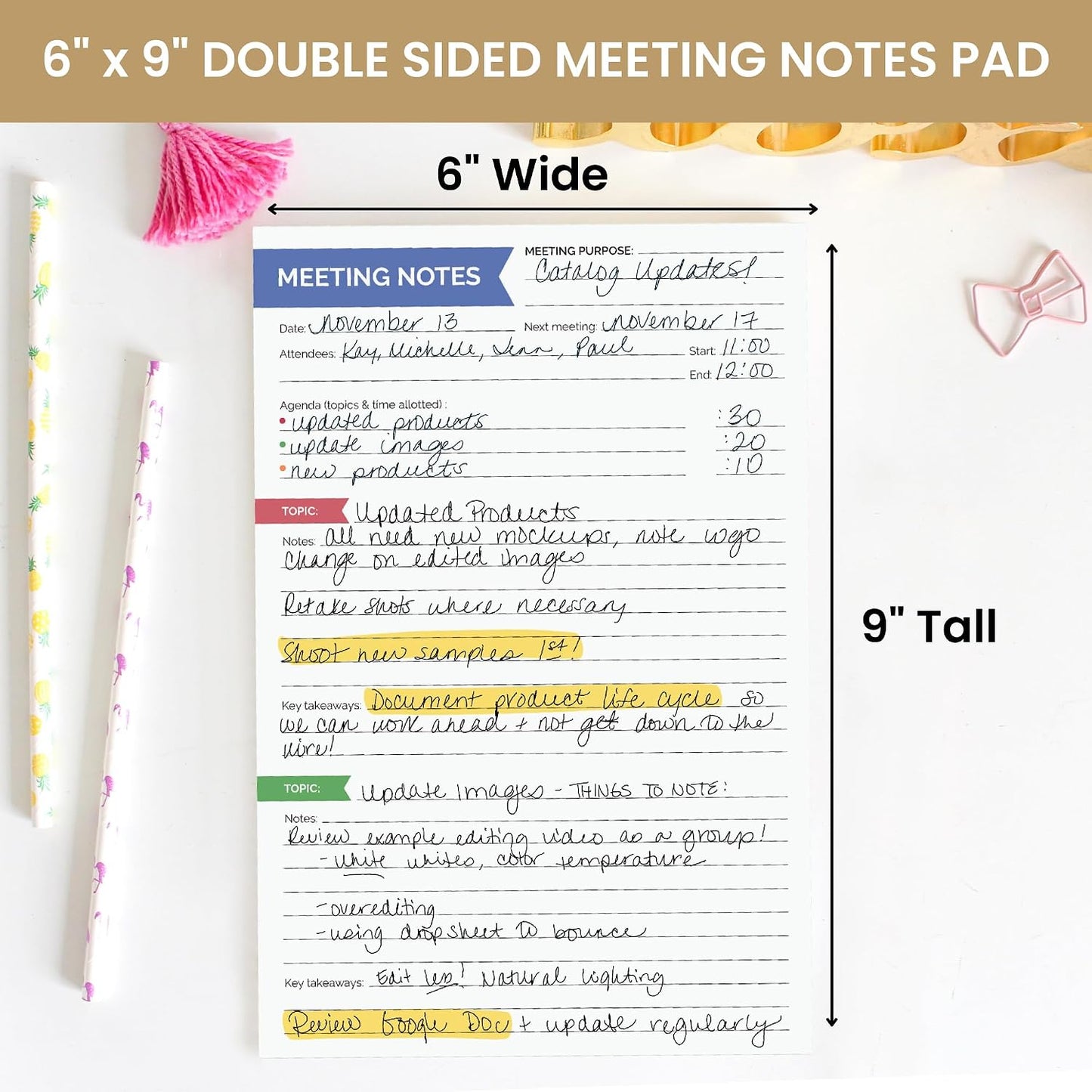 bloom daily planners Timed Work & Personal To Do List Planning Pad - ADHD Friendly Undated Tear-Off Hourly Checklist Notepad Appointment Organizer - 6" x 9" - Brushed Beige