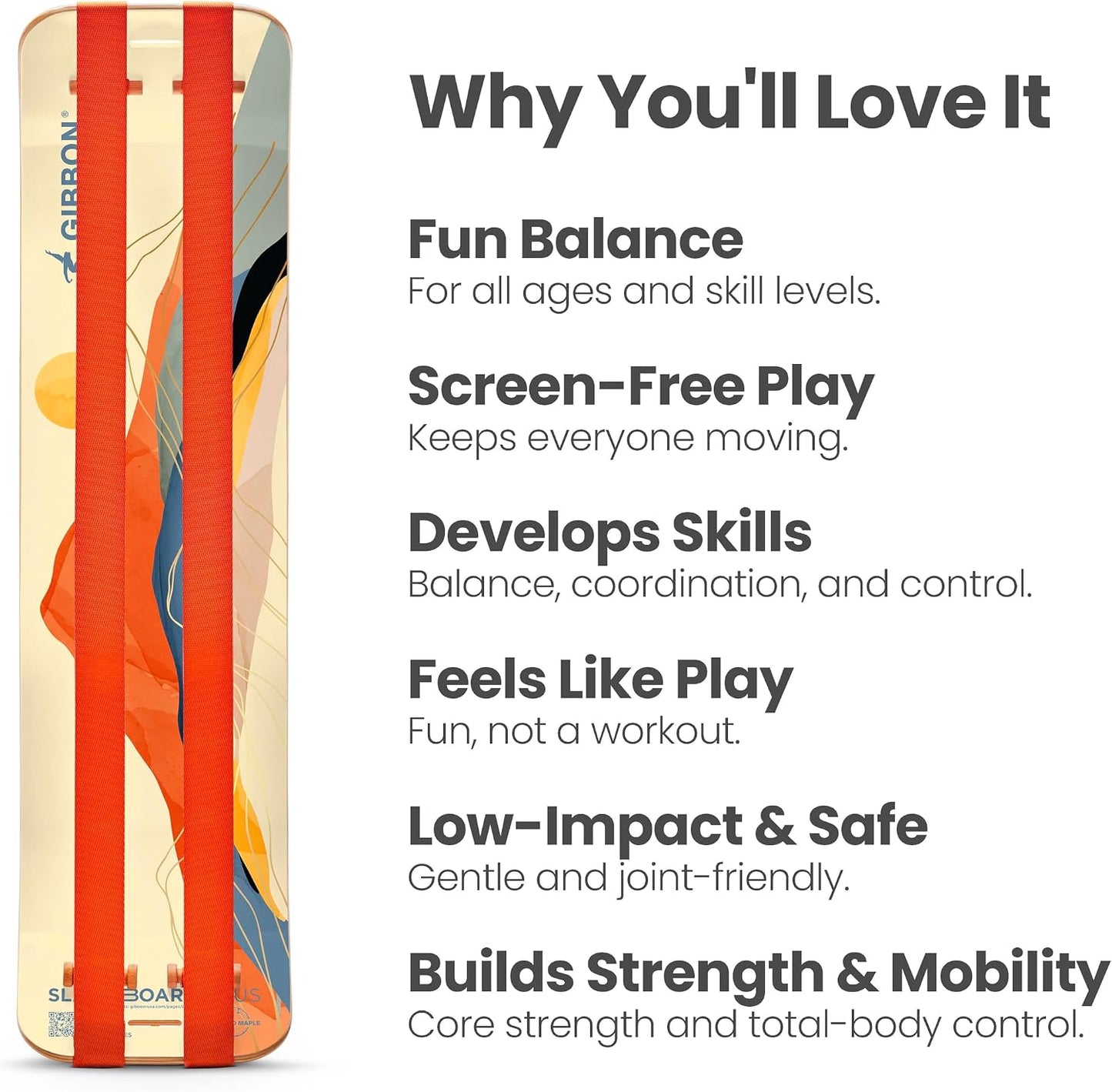 GIBBON SlackBoard - GiBoard Balance Board - Gift for Kids & Adults - 1 & 2 Line Options - Slackline Balance Trainer for Core Workouts, Standing Desk Exercise, Home Gym, Yoga & More