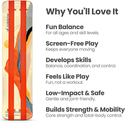 GIBBON SlackBoard - GiBoard Balance Board - Gift for Kids & Adults - 1 & 2 Line Options - Slackline Balance Trainer for Core Workouts, Standing Desk Exercise, Home Gym, Yoga & More