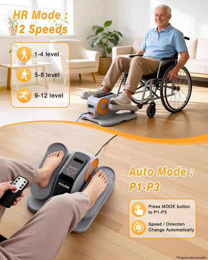 VIVURN-Upgraded Under Desk Elliptical 12 Speeds Forward & Reverse Manual & Auto Mode, Electric Leg Exerciser As Seen on TV for Seniors with Non-Slip Mat Quiet Smooth for Home Office, Gift for Mom Dad