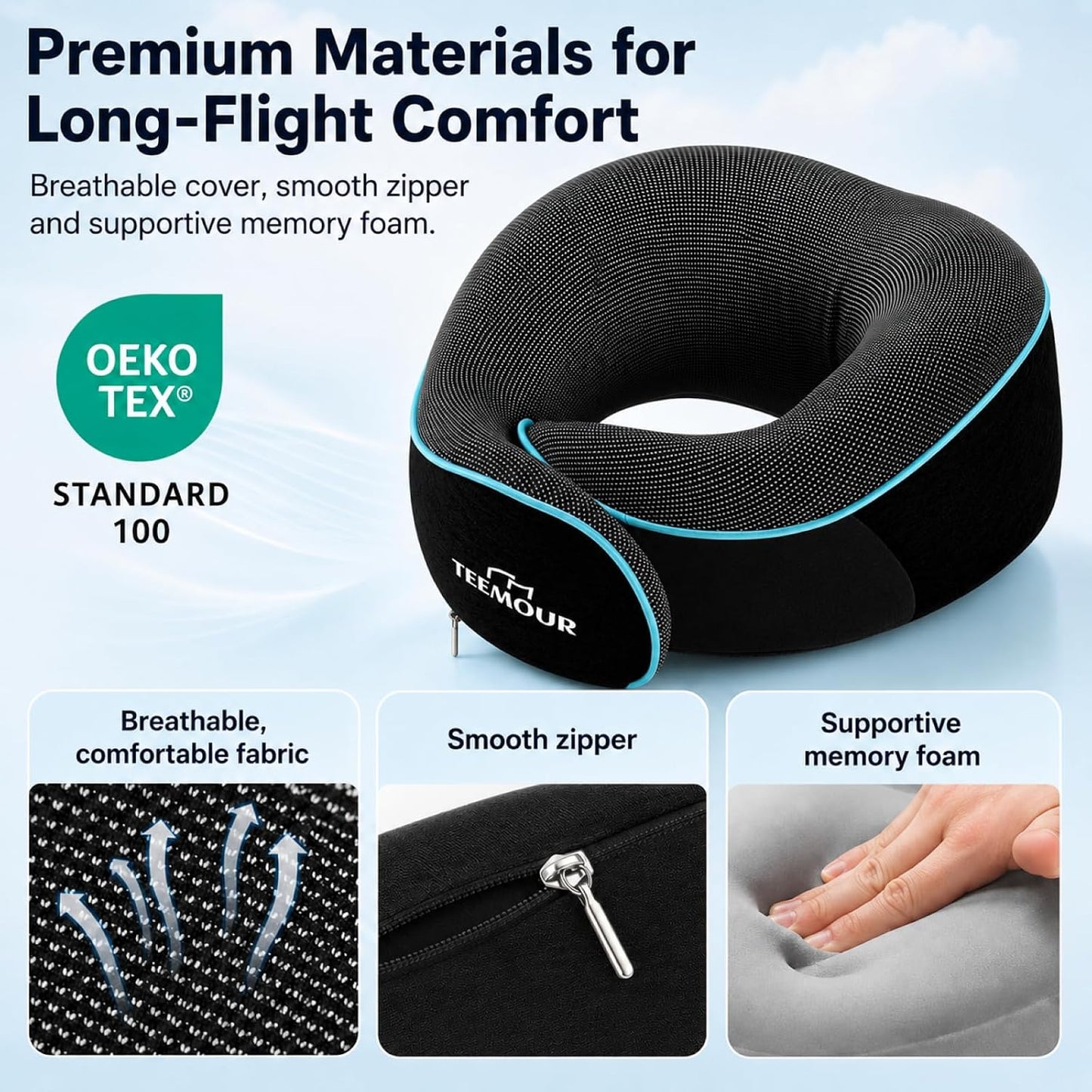Travel Pillow Neck Pillow for Airplane Travel Essentials - Memory Foam Travel Neck Pillow, Stops Head Bobbing With Eye Mask & Earplugs, Portable Carry Bag for Long Flights| Airplane Accessories Black