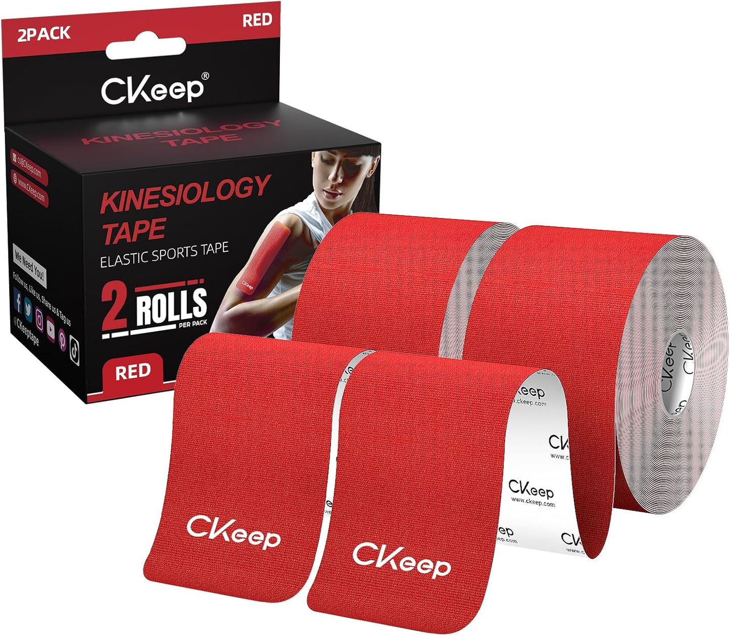 CKeep Kinesiology Tape, Uncut Premium Elastic Athletic Tape 2 Rolls, Beige | Original Cotton Latex Free Kinetic Tape, Breathable & Waterproof Sports Tape for Muscle and Joint Support, 2inch x 16ft