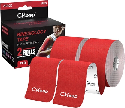 CKeep Kinesiology Tape, Uncut Premium Elastic Athletic Tape 2 Rolls, Beige | Original Cotton Latex Free Kinetic Tape, Breathable & Waterproof Sports Tape for Muscle and Joint Support, 2inch x 16ft