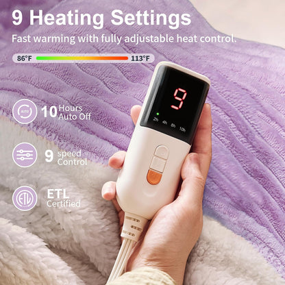 Texciting Heated Blanket Electric Blanket Throw 50''X60''-Heating Throw with 9 Heat Settings-2-10 Hours Auto Off,ETL Certified,Machine Washable (Green)