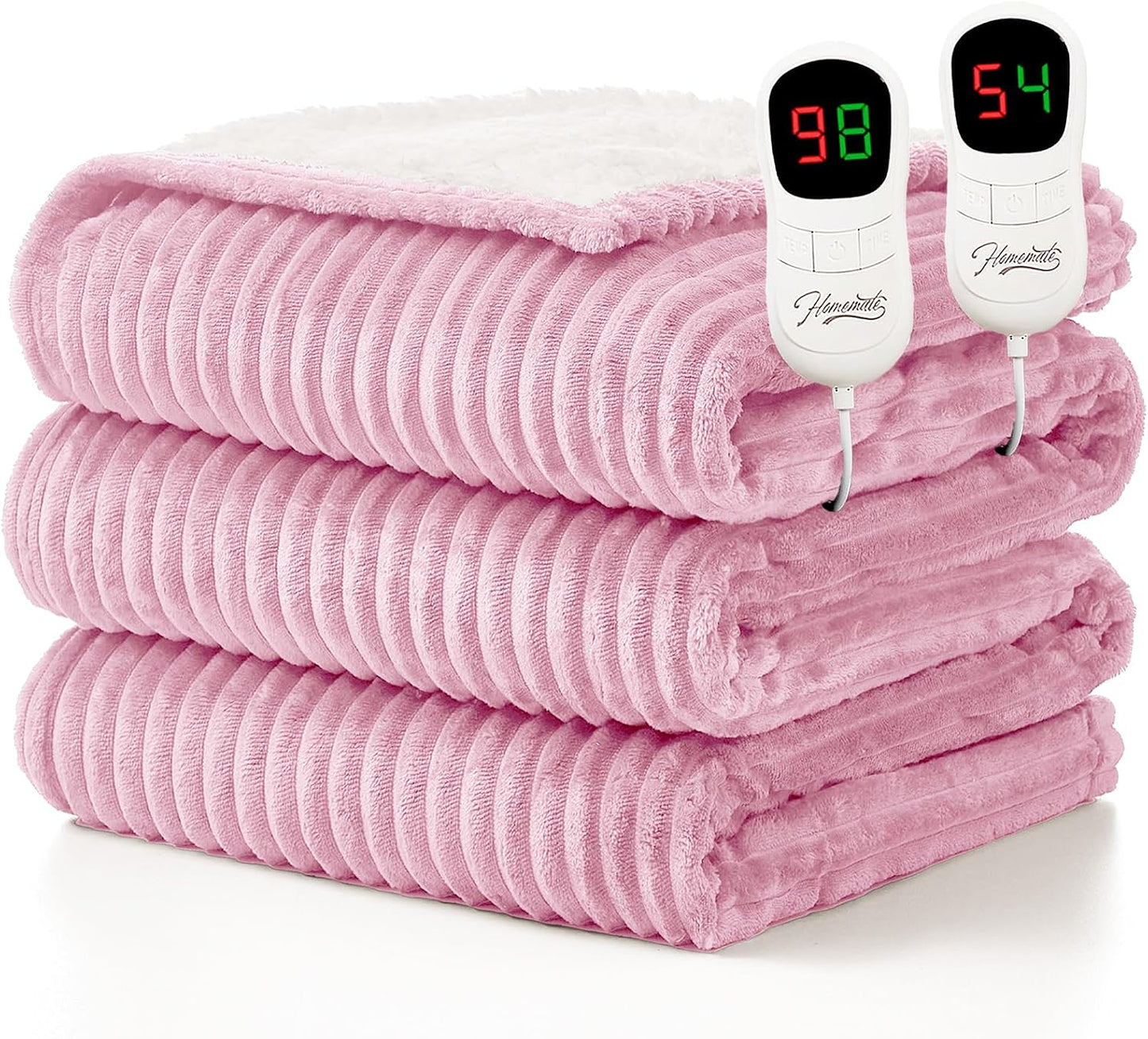 Homemate Heated Blanket Electric Throw - 50"x60" Heating Blanket Throw 1/2/4/6/8 Hours Auto-Off 10 Heat Levels Over-Heat Protection Soft Flannel Sherpa Heater ETL Certification