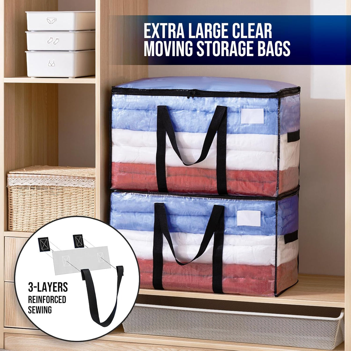 TAILI Blue Extra Large Moving Bags,Storage Bags with Visible Window