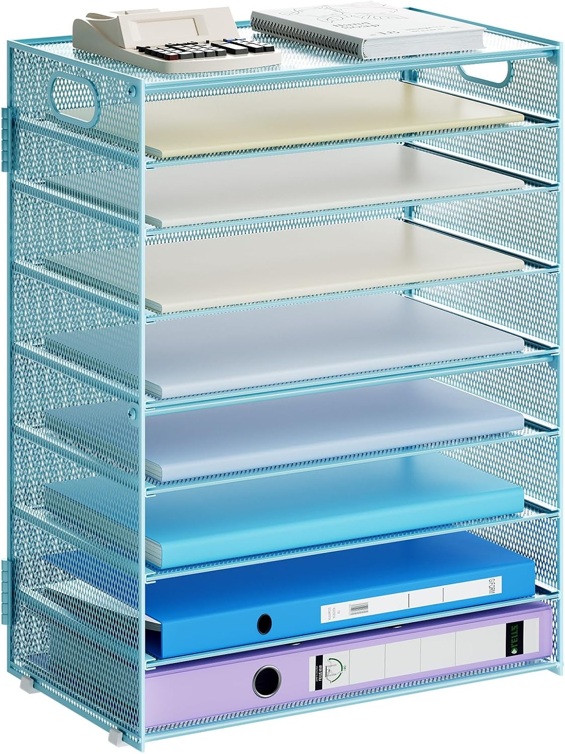 Marbrasse 6 Tier Paper Organizer Letter Tray - Mesh Desk File Organizer with Handle, Paper Sorter Organizer for Letter/A4 Office File Folder Holder - Black