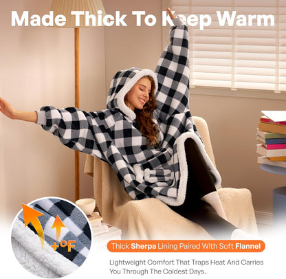 Giggling Getup Wearable Blanket Hoodie for Adults Gifts for Teen Girls Sister Women Sherpa Fleece Printed Hooded Blanket Sweatshirt Warm Cozy with Pocket & Sleeves Beige Cat
