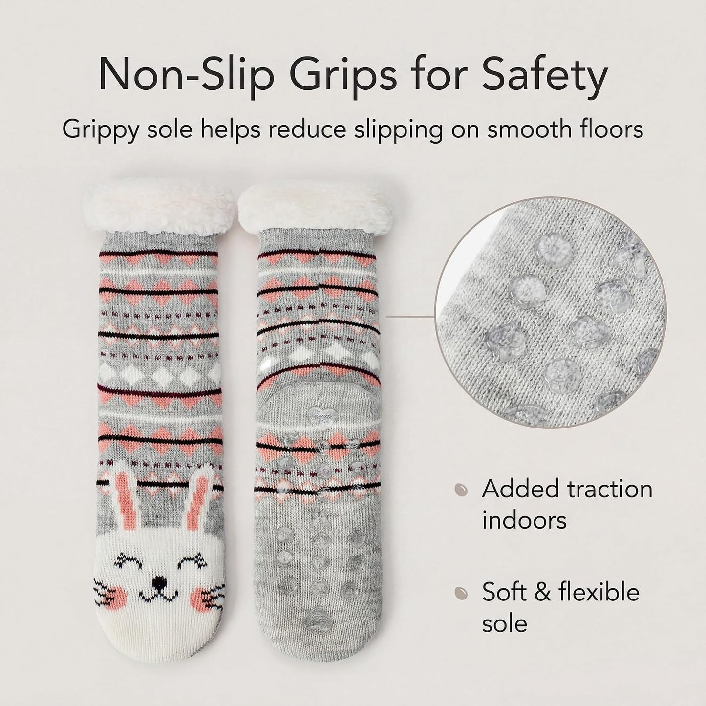 cosyone1997 Fuzzy Slipper Socks for Women Kids with Grips, Cute Animal Sherpa Lined Non-Slip Cozy Winter Socks Gifts