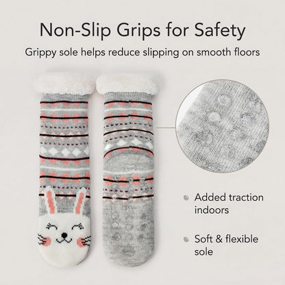 cosyone1997 Fuzzy Slipper Socks for Women Kids with Grips, Cute Animal Sherpa Lined Non-Slip Cozy Winter Socks Gifts