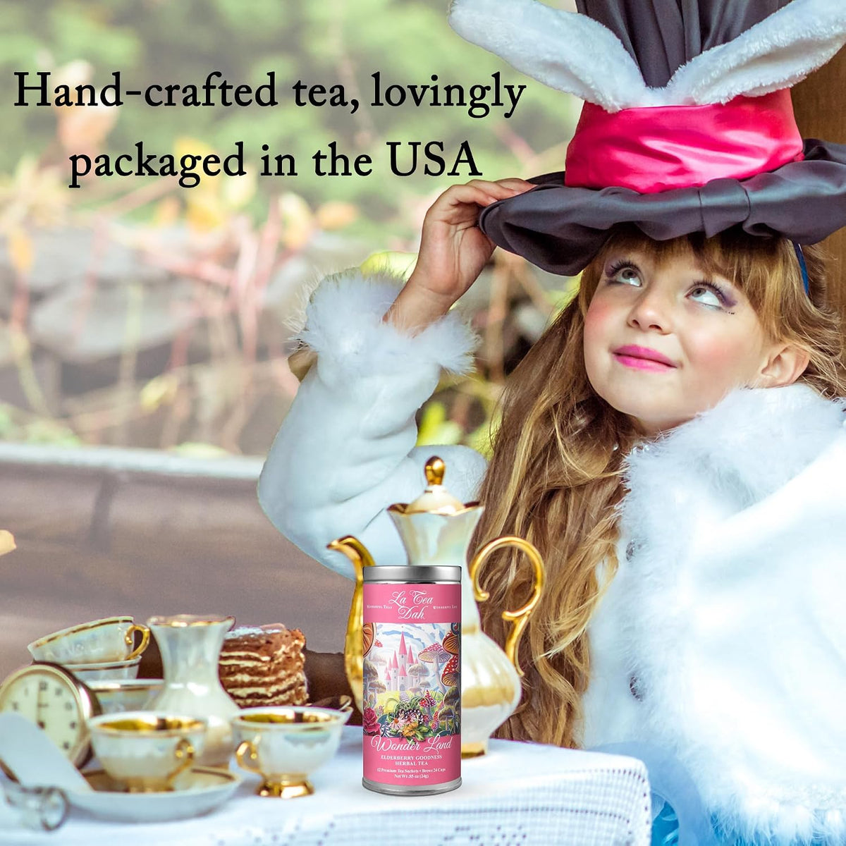 Elderberry Goodness Herbal Childrens Tea by La Tea Dah, Decaf Teas for Kids, Healthy Elderberry and Echinacea Teas for Little Princesses, Tea Party Supplies, WonderLand (12 Caffeine Free Bags)