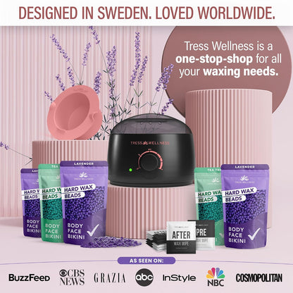 Tress Wellness Award Winning Waxing Kit for Sensitive Skin, Safe for Face & Skin, Easy to Use, At-Home Kit for Face, Bikini, Brazilian & Full Body - Digital Display, Black Purple Flower