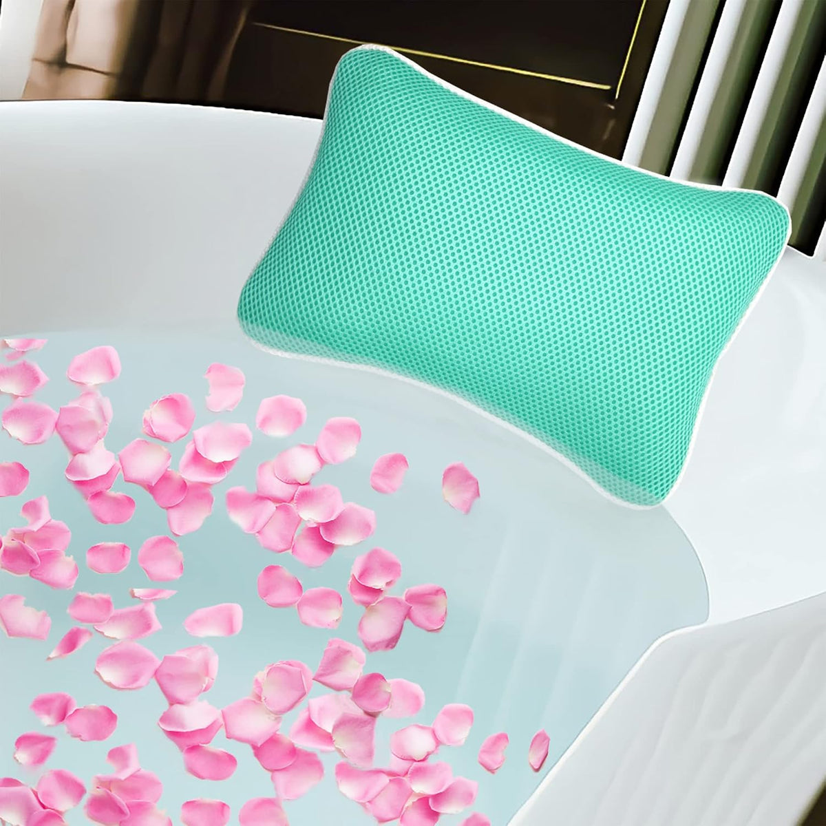 Bathtub Pillow, Non Slip, Breathable Soft, Comfortable Head Neck Support, Machine Washable, 2 Large Suction Cups (White)