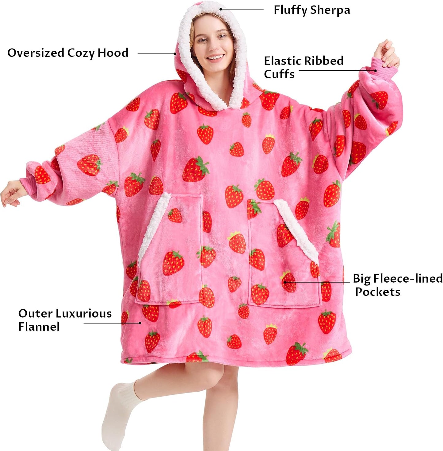 Kipswiza Wearable Blanket Hoodie Gifts for Women and Men, Oversized Cozy Warm Flannel Sherpa Hooded Blankets Sweatshirt with Giant Pockets for Adult and Teens, Dark Gray