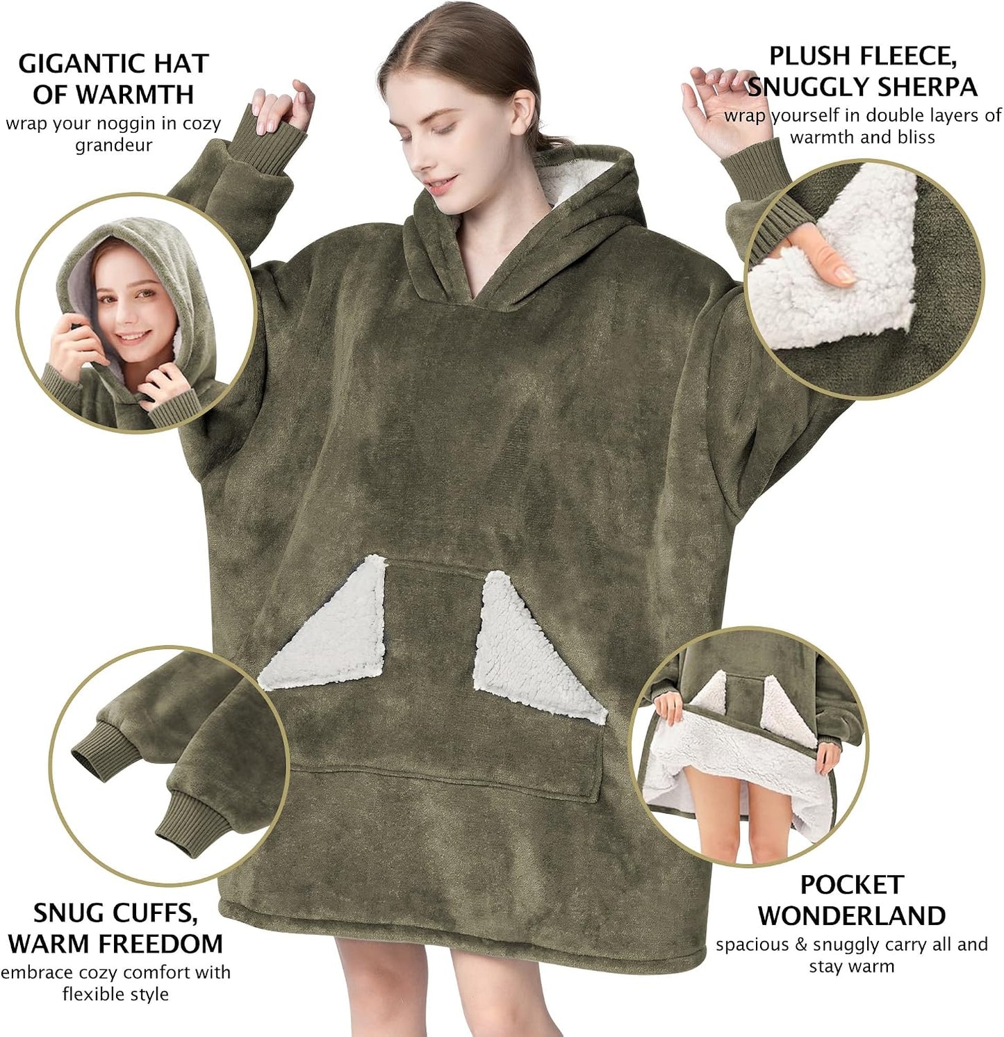 Touchat Wearable Blanket Hoodie, Oversized Sherpa Blanket Sweatshirt with Hood Pocket and Sleeves, Super Soft Warm Plush Hooded Blanket for Adult Women Men, One Size Fits All (Pink)